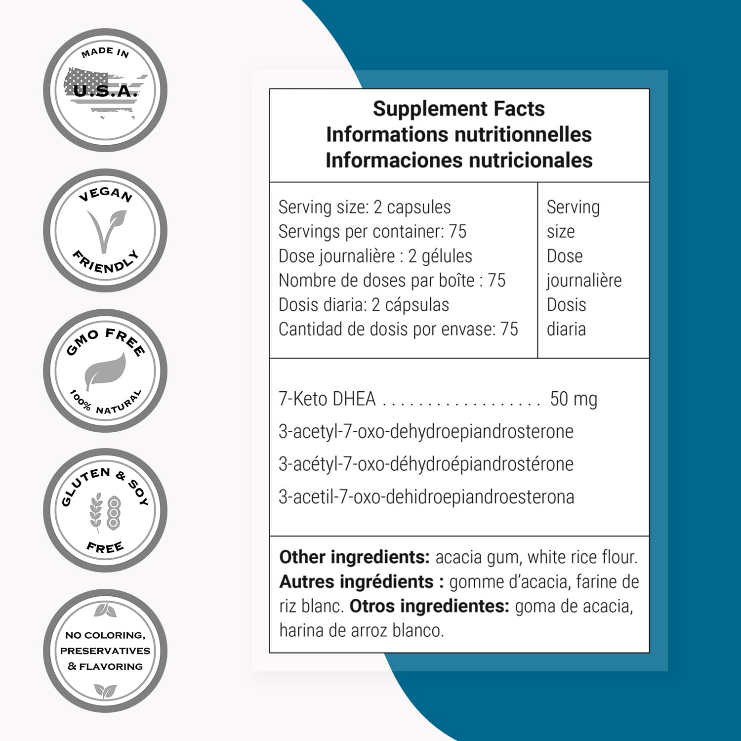 Supersmart - 7-Keto DHEA Supplement 25 mg - Natural DHEA Metabolite | Non-GMO & Gluten Free - 150 Vegetarian Capsules - Image 4