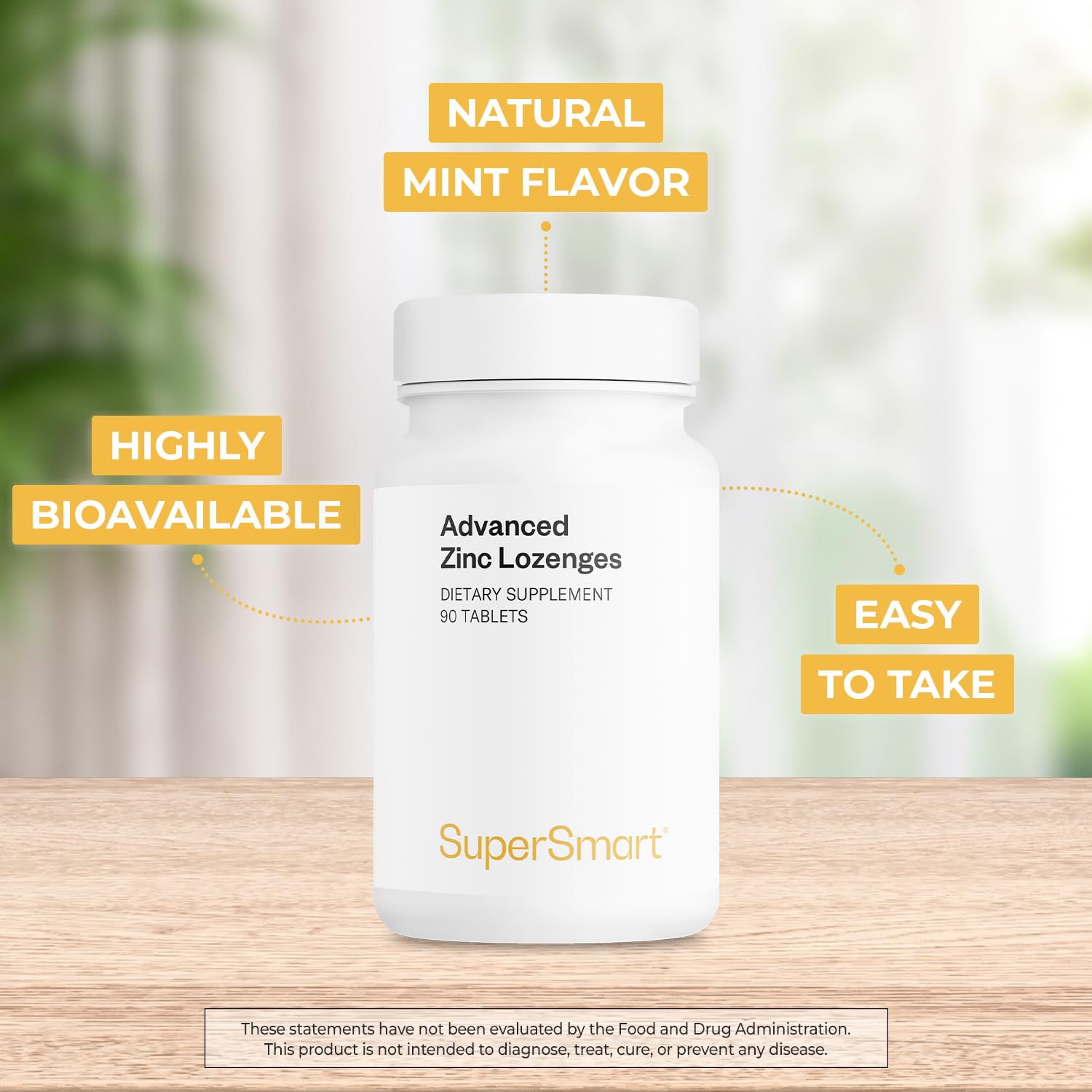 Supersmart - Advanced Zinc Lozenges 10mg per Day (Mint Flavored) Highly Bioavailable - Zinc Bisglycinate | Non-GMO & Gluten Free - 90 Tablets - Image 3