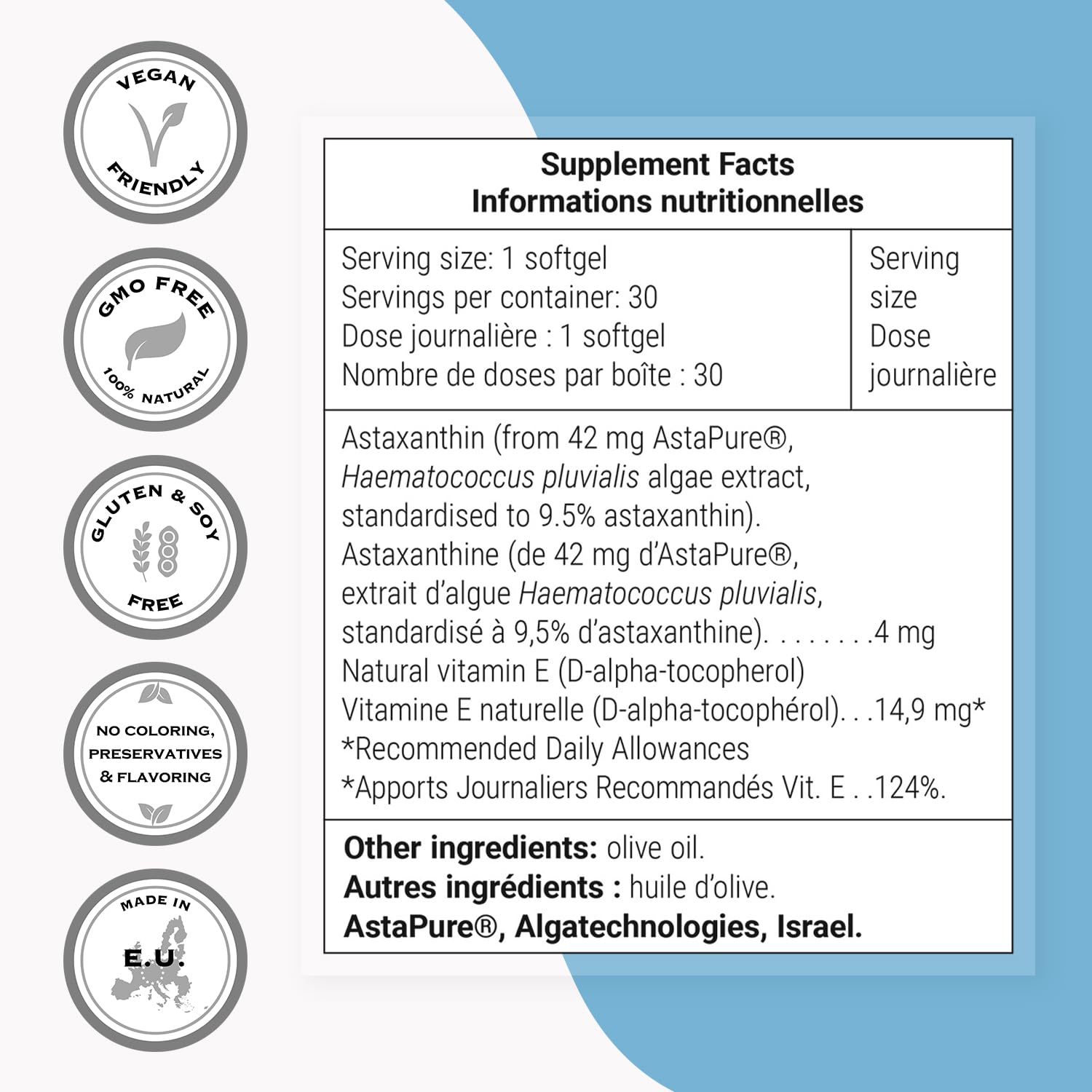 Supersmart Astaxanthin 4mg per Day (Patented & High Potency) - with AstaPure, Vitamin E, Olive Oil - Antioxidant Carotenoid | Non-GMO & Gluten Free - 30 softgels - Image 4