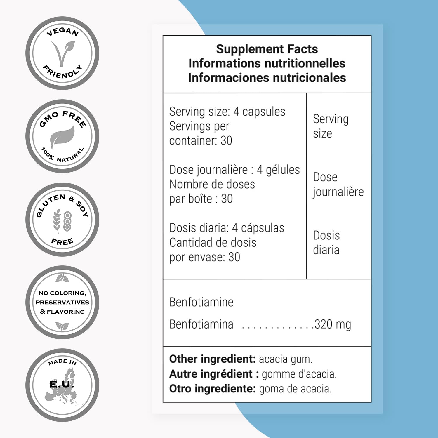 Supersmart - Benfotiamine 320mg per Day (High Potency) - Bioavailable Thiamine - Vitamin B1 Benfotiamine Supplement | Non-GMO & Gluten Free - 120 Vegetarian Capsules - Image 4