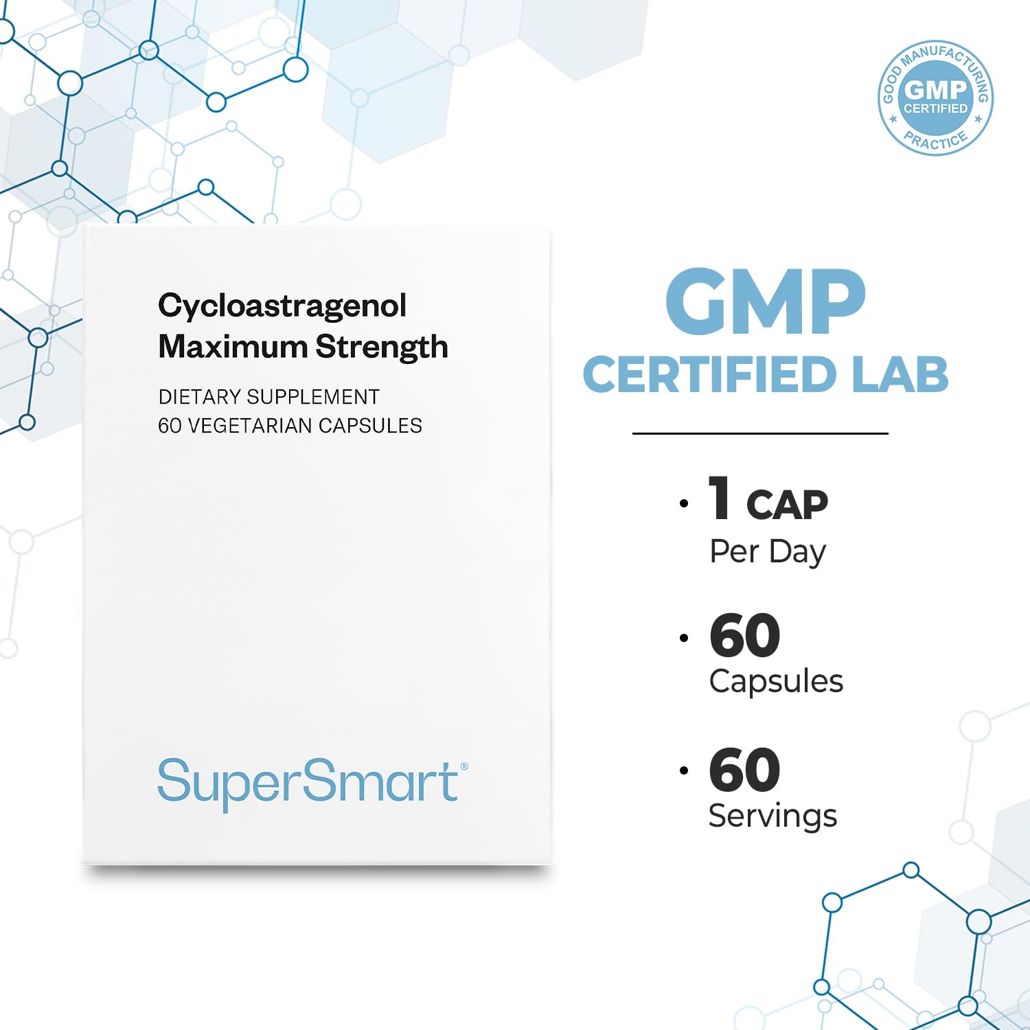 Supersmart - Cycloastragenol 20mg per Day (98% Purity) - DNA & Telomeres Supplement - Astragalus Membranaceus | Non-GMO & Gluten Free - 30 Vegetarian Capsules - Image 5