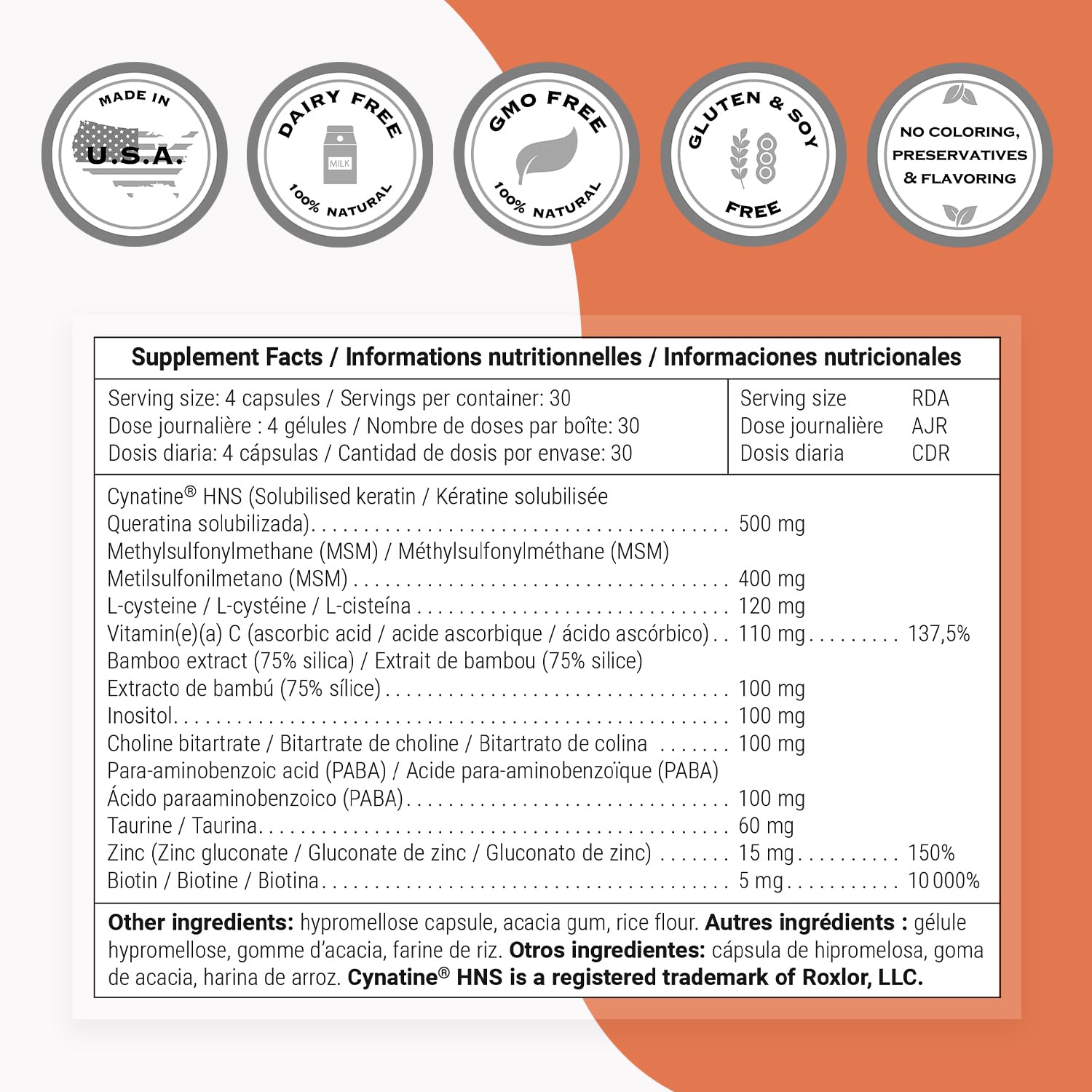 Supersmart - Hair & Nails Formula - Patented Solubilized Keratine Supplement - with Biotin, Bamboo Extract, MSM, Cynatine HNS Keratin | Non-GMO & Gluten Free - 120 Vegetarian Capsules - Image 4