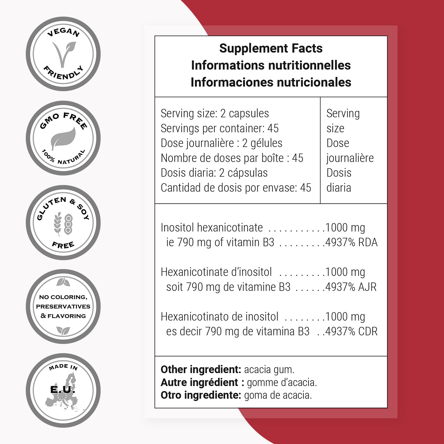 Supersmart - Inositol Hexanicotinate 1500mg per Day (High Strength Niacin Flush Free) - Improved Vitamin B3 Supplement | Non-GMO & Gluten Free - 90 Vegetarian Capsules - Image 4
