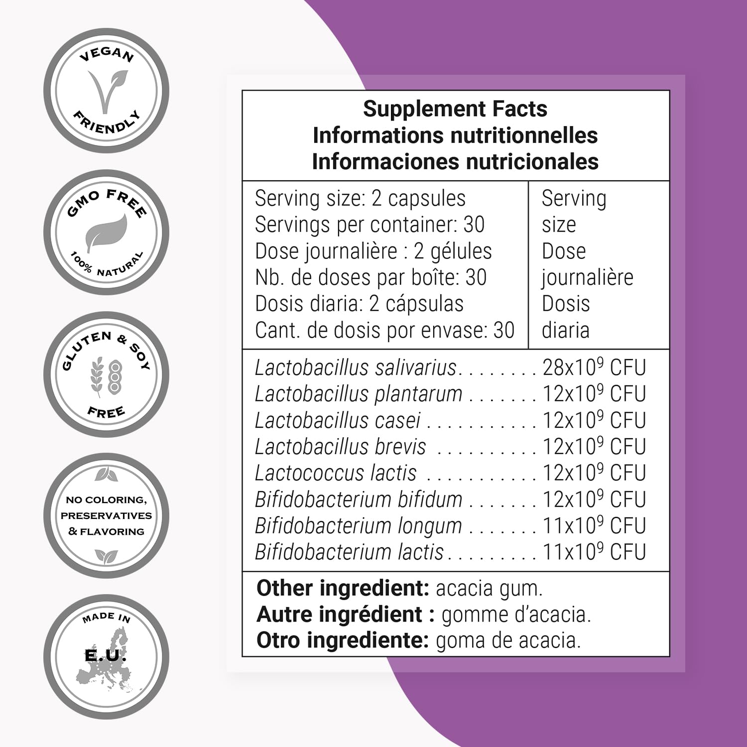 Supersmart - Lactoxira (High Potency) - 8-in-1 Probiotic Complex Supplement - Advanced Formula for Women & Men - with Lactobacillus Casei, Brevis | Non-GMO & Gluten Free - 60 DR Capsules - Image 4