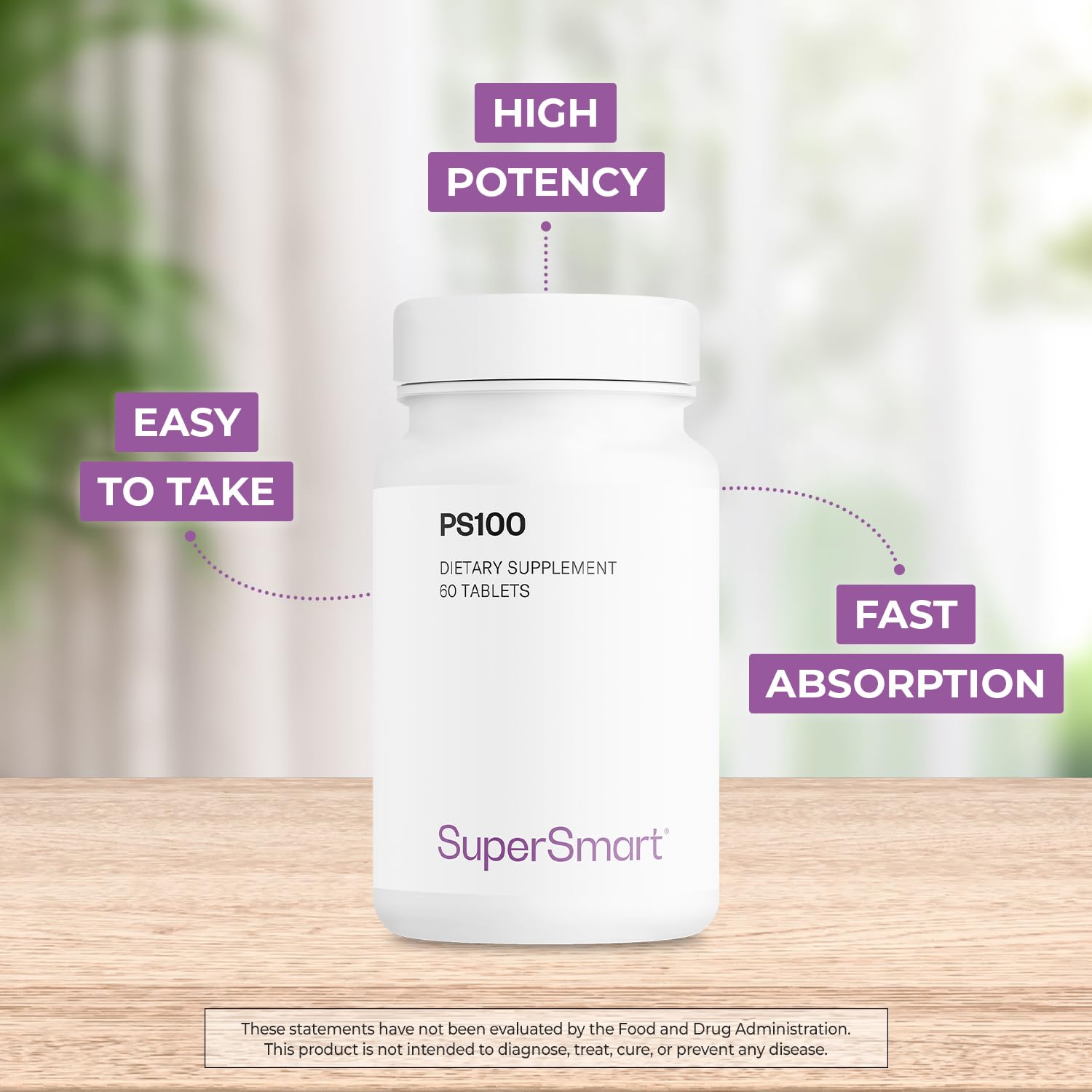 Supersmart - PS100 Supplement 300mg per Day (Phosphatidylserine) - Brain Health & Protect - Memory Support | Non-GMO & Gluten Free - 60 Tablets - Image 3