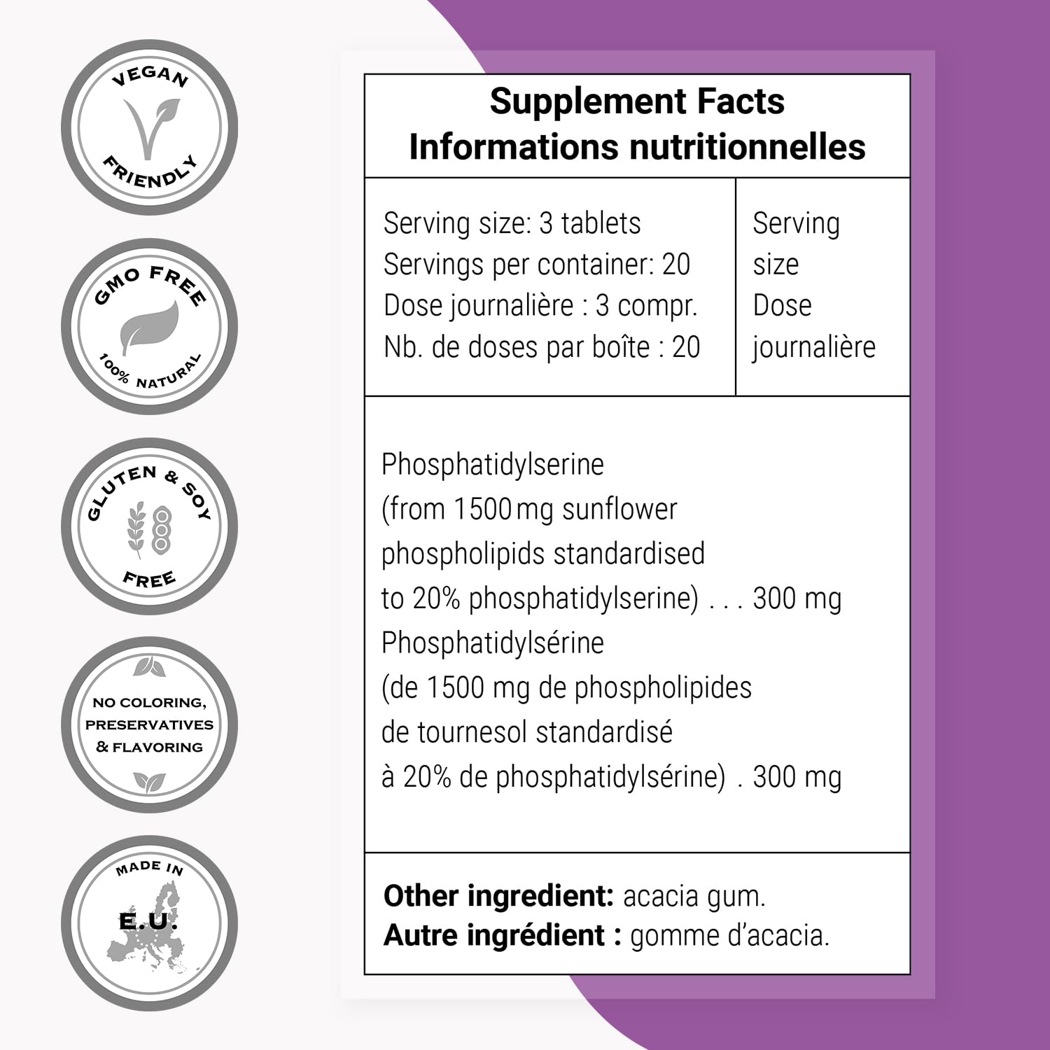 Supersmart - PS100 Supplement 300mg per Day (Phosphatidylserine) - Brain Health & Protect - Memory Support | Non-GMO & Gluten Free - 60 Tablets - Image 4