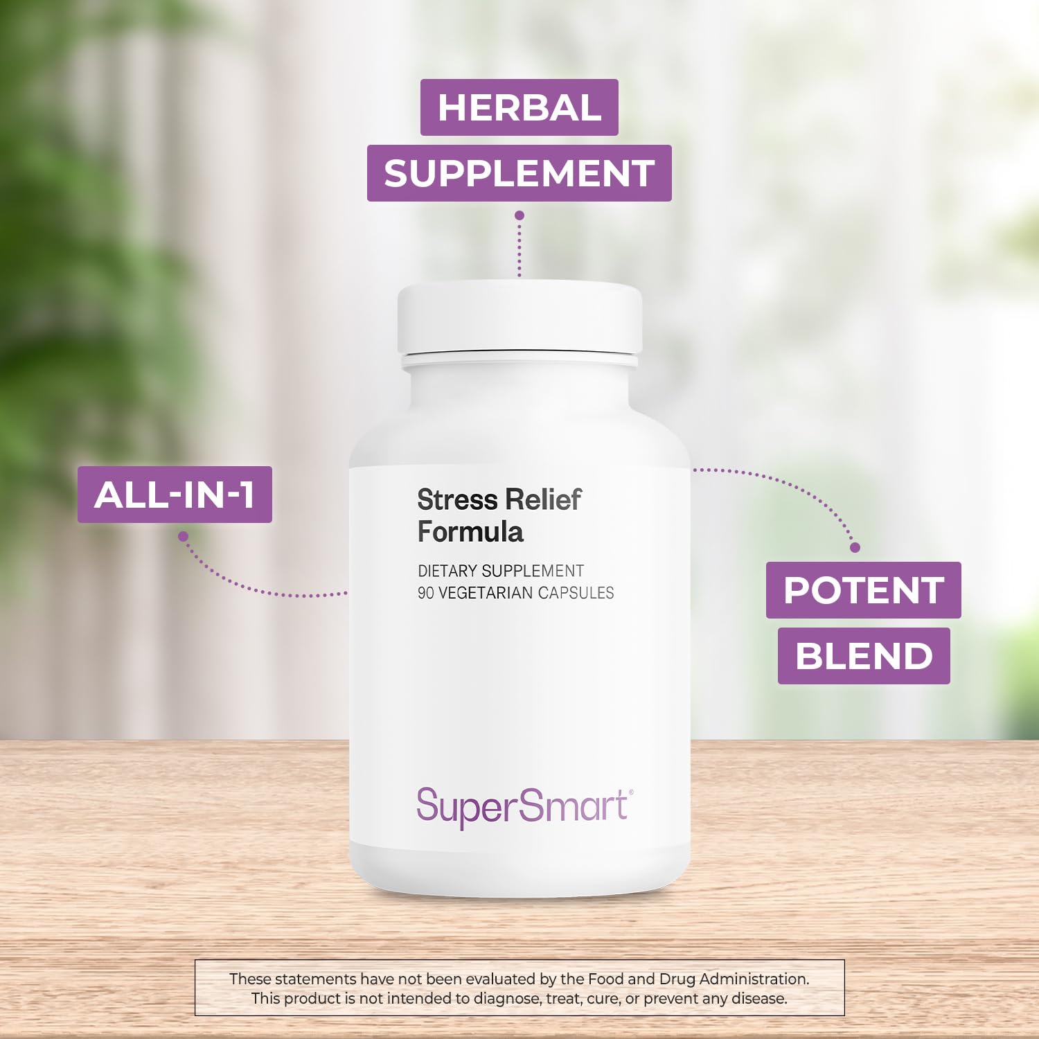 SuperSmart - Stress Relief Formula (All-in-1) - 100% Natural Supplement - with Passion Flower, Polygala Tenuifolia | Non-GMO & Gluten Free - 90 Vegetarian Capsules - Image 3
