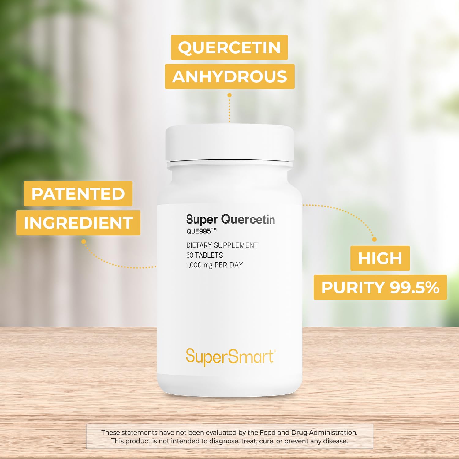 Supersmart - Super Quercetin 1000mg per Day (Patented QU995) - High Purity Quercetin Supplement - Natural Bioflavonoids | Non-GMO & Gluten Free - 60 Tablets - Image 3
