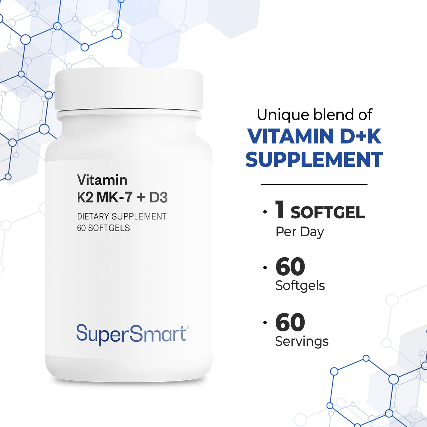 Supersmart - Vitamin K2 MK7 + Vitamin D3 90mcg per Day (High Bioavailability) - Menaquinone Supplement - Vitamin D & K Complex | Non-GMO & Gluten Free - 60 Softgels - Image 5